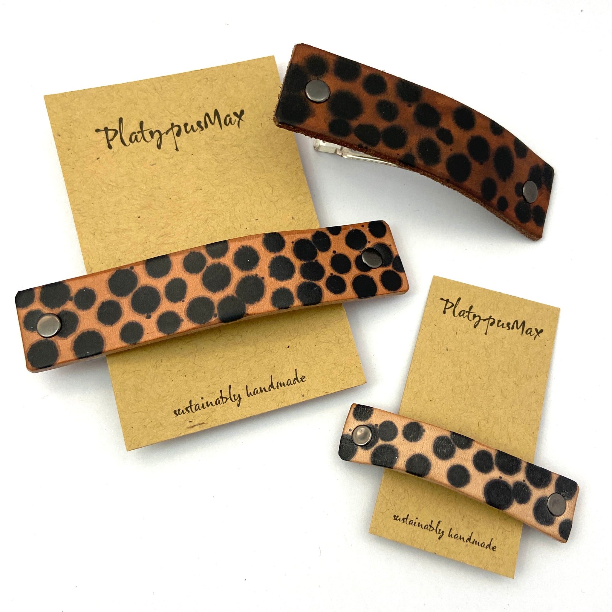 Rustic Leopard Spots Leather Hair Barrette