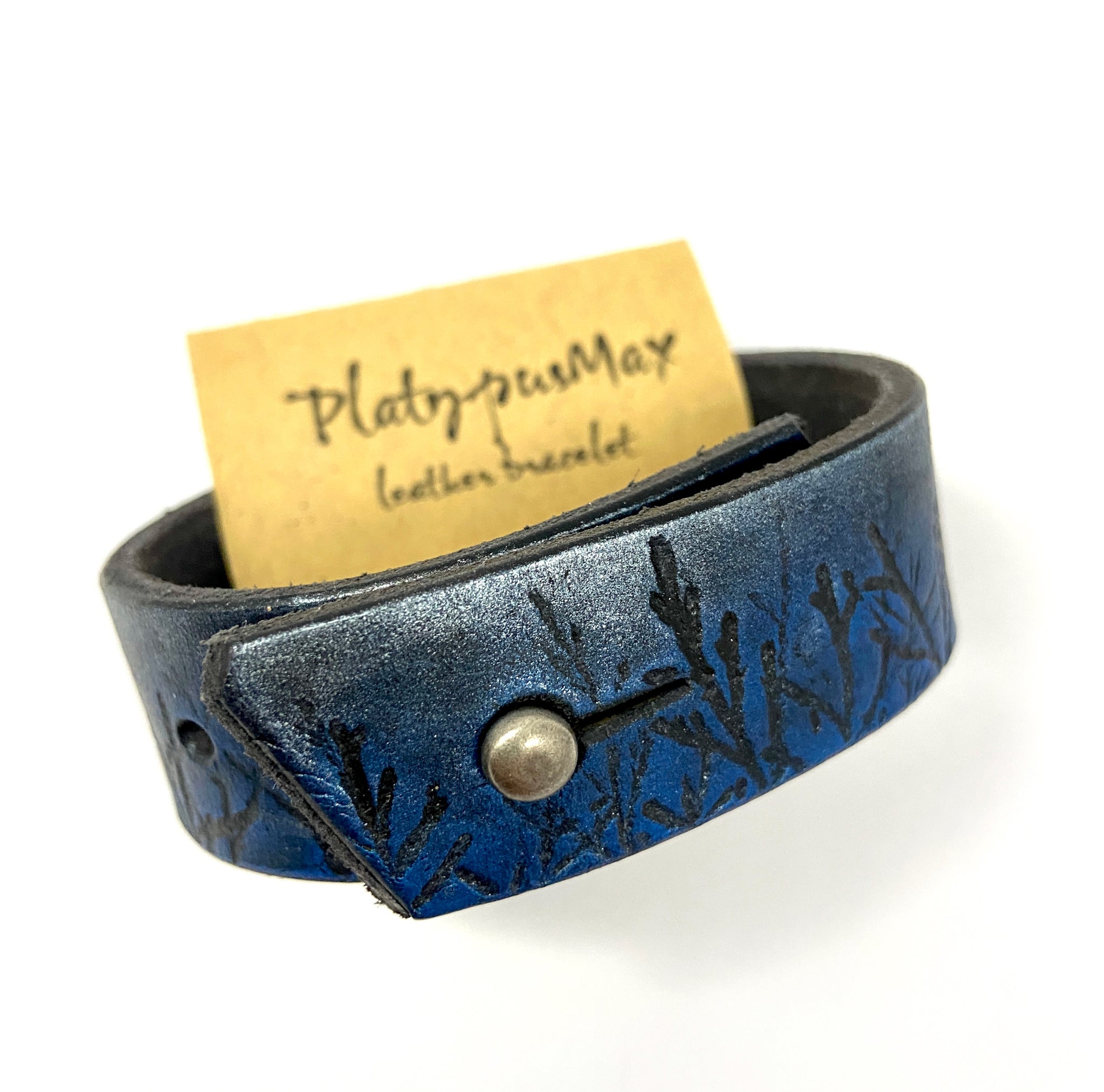 Shimmery Blue and Silver Forest Trees Cuff Bracelet - Platypus Max