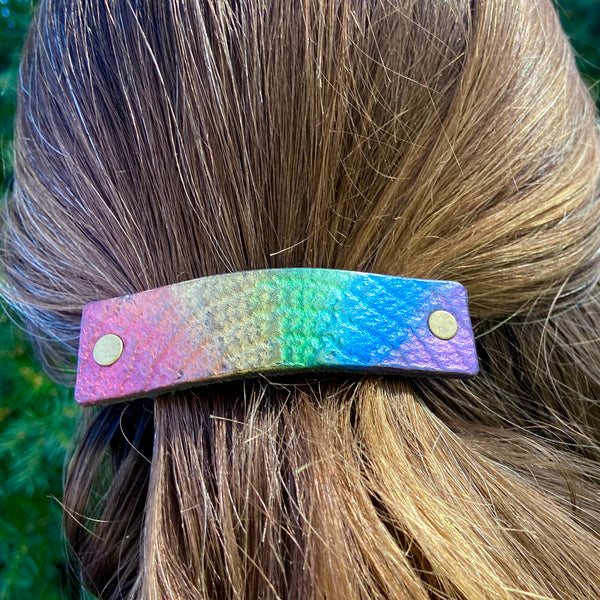 Rainbow Pride Textured Leather Hair Barrette