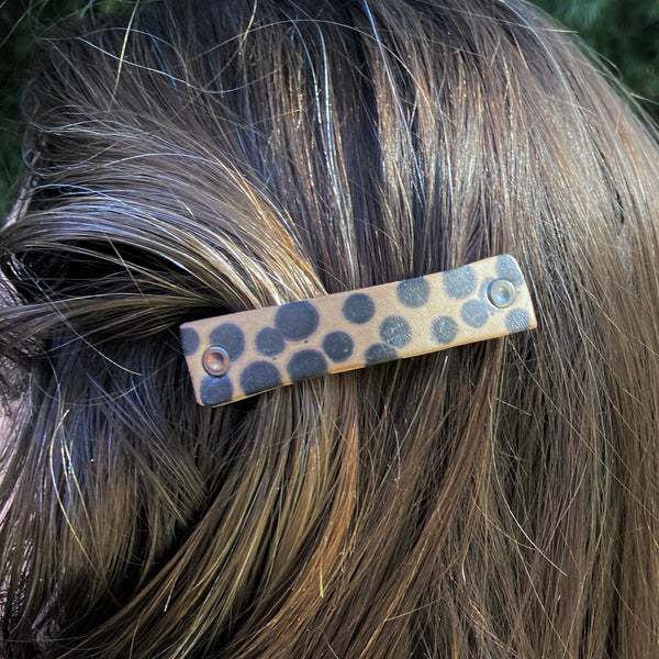 Rustic Leopard Spots Leather Hair Barrette