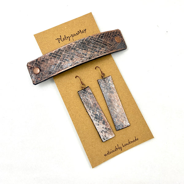 Bronze Weave Textured Barrette and Earring Gift Set - Platypus Max