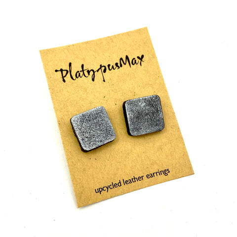 Silver Minimalist Leather Square Stud Earrings - Platypus Max