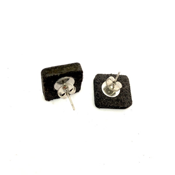Silver Minimalist Leather Square Stud Earrings - Platypus Max