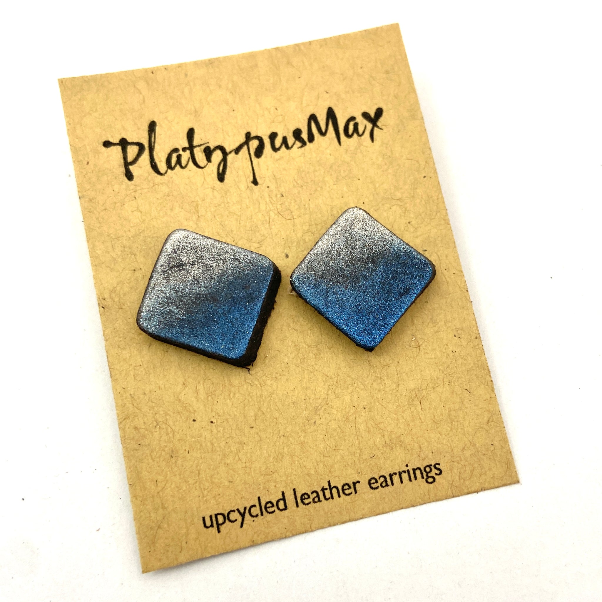 Modern Blue Silver Ombré Leather Square Stud Earrings - Platypus Max