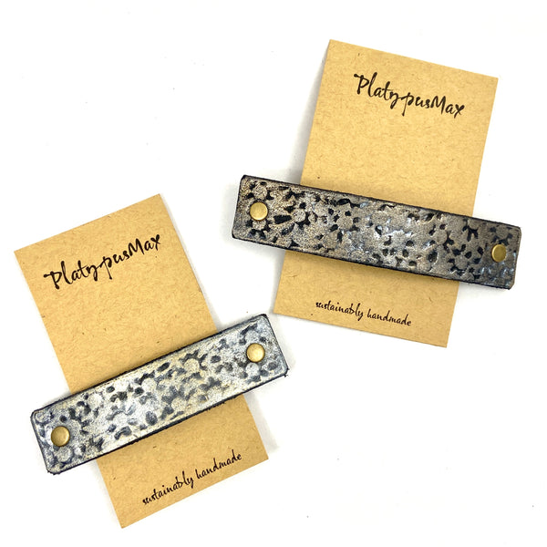 Gold Daisy Prints Rustic Stamped Leather Hair Barrette