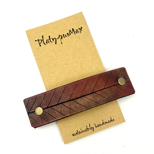 Autumn Red Rustic Beech Leaf Imprint Leather Hair Barrette