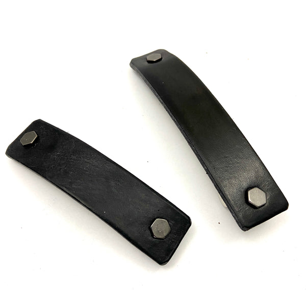 Black Leather Barrette + Minimal / Industrial Hex Hardware