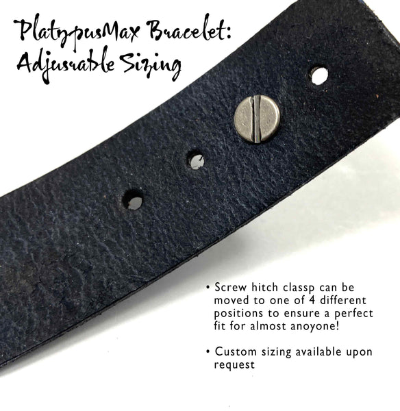 Oxidized Silver and Black Leather Mandala Cuff Bracelet - Platypus Max