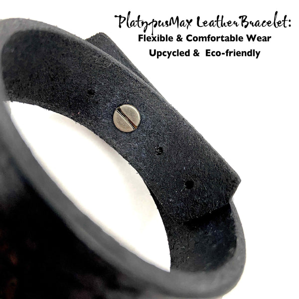 Rustic Chunky Copper and Black Leather Mandala Cuff Bracelet - Platypus Max