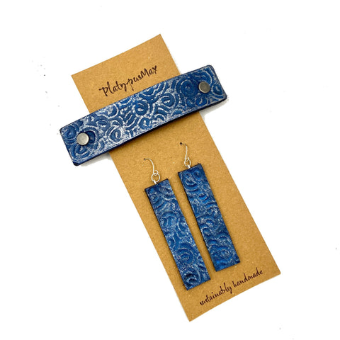 Blue & Silver Ocean Waves / Spirals Barrette and Earring Gift Set - Platypus Max