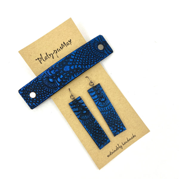 Cobalt Blue & Black Lace Texture Barrette and Earring Gift Set - Platypus Max
