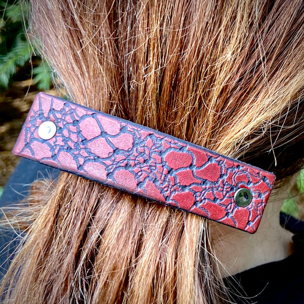 Red Dragon Scales Leather Hair Barrette