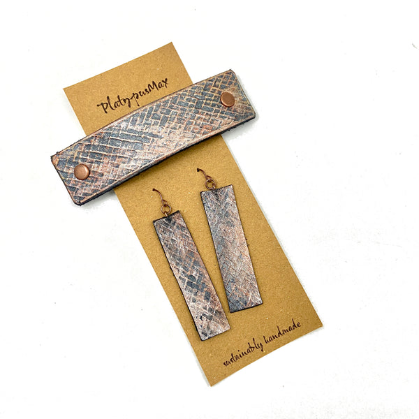 Bronze Weave Textured Barrette and Earring Gift Set - Platypus Max