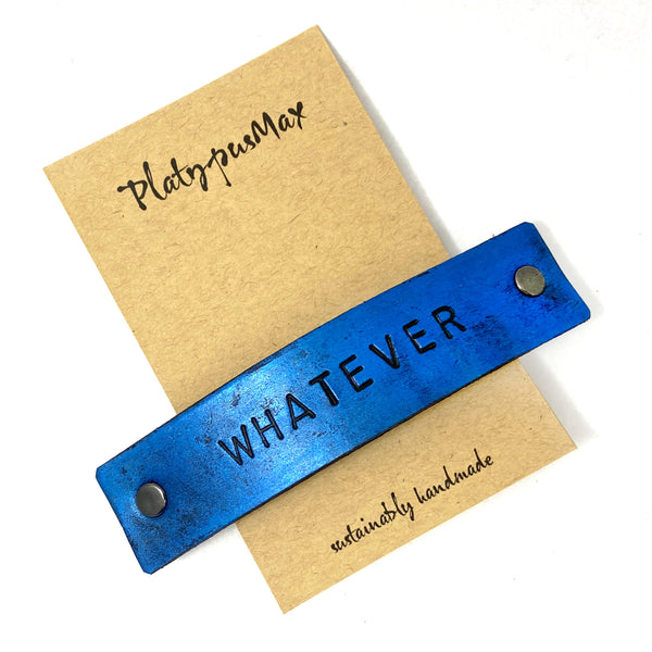 Custom Text Message / Stamped Words, Name, ZIP Code Leather Barrette